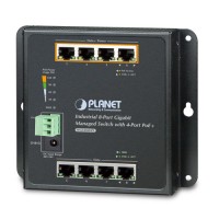 PLANET WGS-804HPT IP30, IPv6/IPv4, 8-Port 1000TP Wall-mount Managed Ethernet Switch with 4-Port 802.3AT POE+ (-40 to 75 C), dual redundant power input on 48-56VDC terminal block and power jack, SNMPv3, 802.1Q VLAN, IGMP Snooping, SSL, SSH, ACL